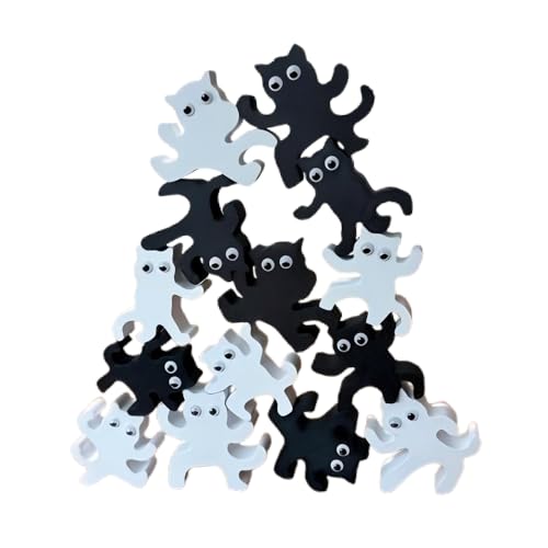 Generisch Kung-Fu-Katzen-Balancespiel, 14 Bausteine, 3D-gedrucktes Katzen-Stapelspiel, für Paare, Familienfeiern und Verabredungen (Schwarz-Weiße Katze) von Generisch