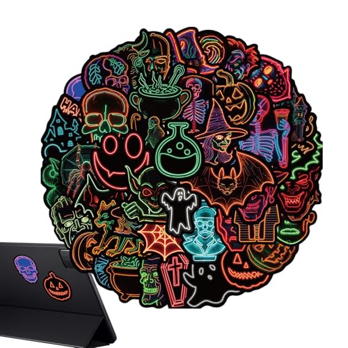 Generisch Legereen Neon Sticker - Langlebiges Sammelalbum Neon Sticker | 50 Stücke wasserdichtes Halloween -Festdekorationsaufkleber | Wasserflaschenabziehbilder für Goodie -Bag -Füllstoffe von Generisch