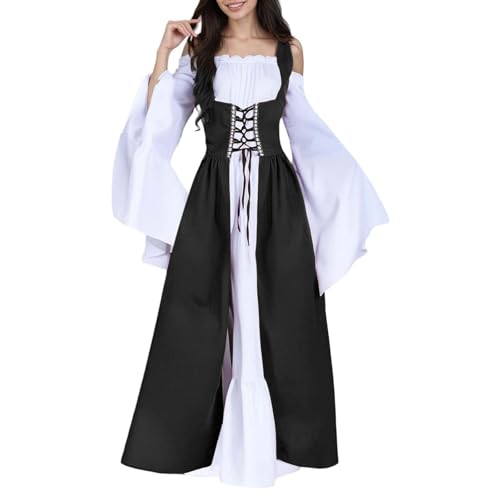 Generisch LumenVela Mittelalter Kleidung Damen, Viktorianisches Kleid mit Korsett, Elfenohren, Kopfschmuck, Gothic Kleidung Schulterfrei Puffärmel Renaissance Kleid Damen für Karneval Halloween von Generisch