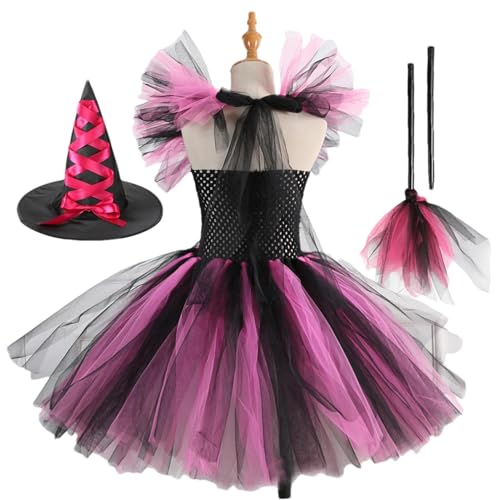 Generisch Mädchen Halloween Kostüm, Halloween Kostüm Kinder, Halloween Lila Hexenkostüm Mit Hexenhut Besen, Hexenkostüm Mädchen, Hexenkostüm Kind, Für Halloween Rollenspielparty von Generisch