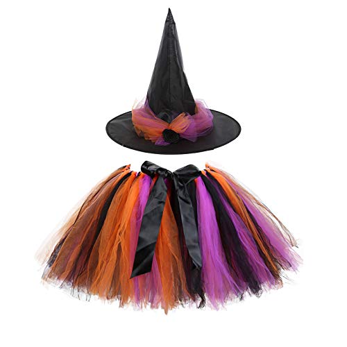 Generisch Mädchen Hexenkostüm 2-teilig – Halloween Tutu Rock Set mit Hut für Kinder | Karneval, Tanz, Mottoparty, Verkleidungsspiel (schwarz) von Generisch