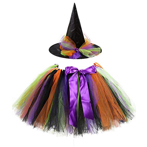 Generisch Mädchen Hexenkostüm 2-teilig – Halloween Tutu Rock Set mit Hut für Kinder | Karneval, Tanz, Mottoparty, Verkleidungsspiel (violett) von Generisch