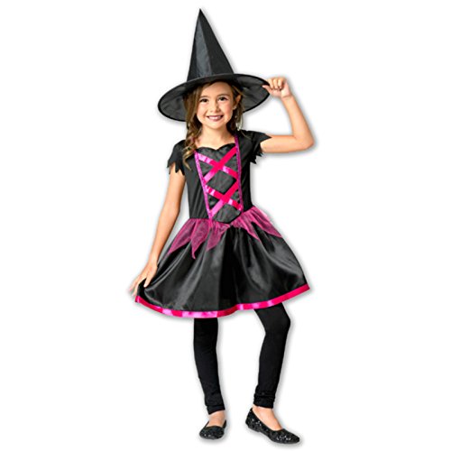 Generisch Mädchen Hexenkostüm Zauberin Spinnenkönigin böse Fee Halloween Karneval Hexe 128, S (4-6 Jahre) von Generisch
