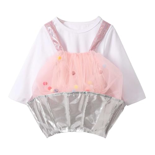 Generisch Mädchen Langarm Cartoon Torte Form Cosplay Prinzessin Kostüm Show Set Performance Kostüm für Festliche Feier Familientreffen (1 Set Kleidung) (Rosa, 110) von Generisch