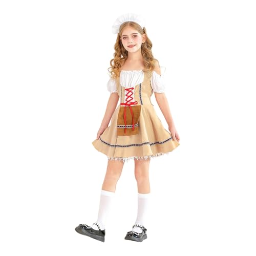 Generisch Maid Dress, French Maid Outfit Viktorianisch für Mädchen, Oktoberfest 3-teiliges Set，Kinderkleidung Dienstmädchenkostüm Maid Kostüm Cosplay für Halloween Fasching Party von Generisch
