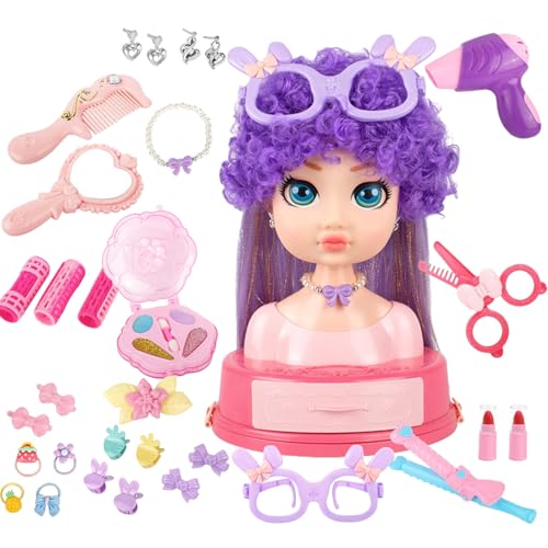 Generisch Make-up Und Hairstyling Puppenkopf | Mädchen Spielzeug Set Für Make-up Und Haarstyling Von Puppenköpfen - 31-teiliges Friseursalon-Spiel, Verkleidungsspielzeug Für Kinder Ab 3 Jahren von Generisch