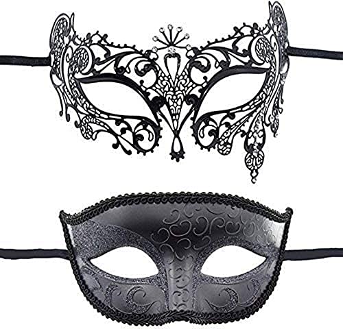 Generisch Masquerade Masks Set of 2, Rhinestone Lace & Metal Design, Perfect for Carnival, Halloween, Christmas Parties – Black Generisch Masquerade Masks Set of 2, Rhinestone Lace & Metal Design, Perfect for Carnival, Halloween, Christmas Parties – Black von Generisch