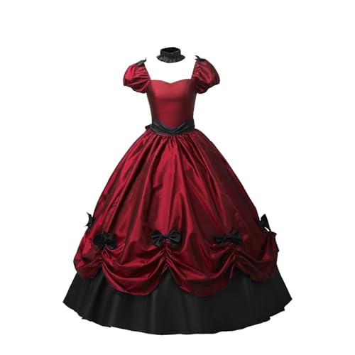 Generisch Maxi Kleider Damen Hexenkleid Gothic Mit Schmetterlingsärmeln Für Kostüm Spitze Traditionelle Feste Tüllrock Teufel Mittelalter Karneval Vampir 01 rot 3XL von Generisch