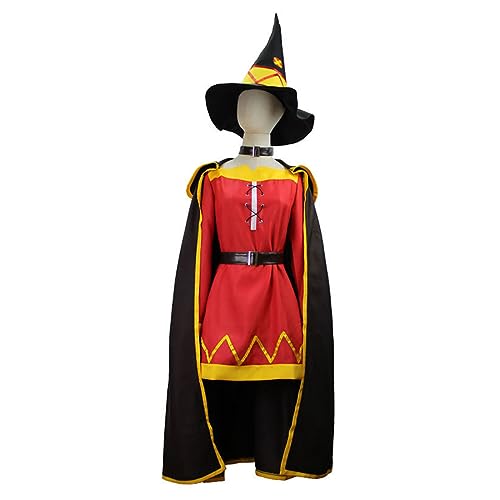 Generisch Megumin Cosplay Kostüm Anime Cape Hut Rotes Kleid Komplettset Halloween Outfit,S-Red von Generisch