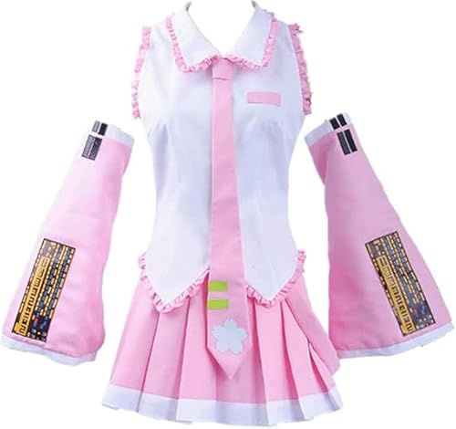 Generisch Miku Damen Anime Cosplay Kostüm JK Sailor Dress Hatsune High School Uniform Halloween Outfit Full Set mit Rock & Socken für Comic Con (rosa, M) von Generisch