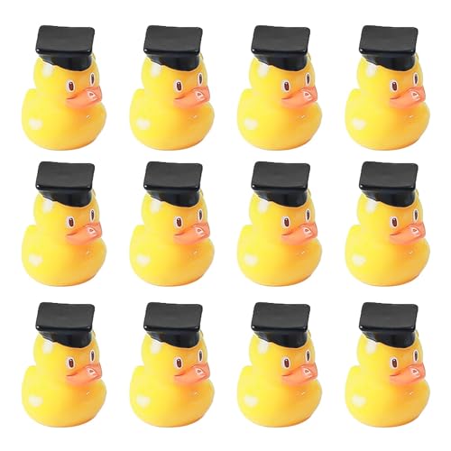 Generisch Mini-Abschluss-Enten, Ente mit Grad-Mütze - 12 Stück gelbe Absolventen-Ente mit Abschluss-Quastenhut | Lustige Bachelor-Hut-Abschluss-Enten für Pool-Float-Party-Gastgeschenke-Dekor von Generisch