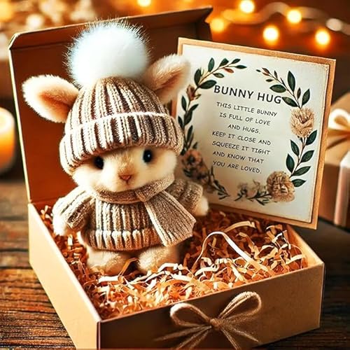 Generisch Mini Bunny Hug Cute Easter Gift, Bunny Stuffed Animal Sets, Plush Pocket Hug Rabbit,with Knitted Hat and Pom Pom,for Family Friend Loved Ones Gift (#B) von Generisch