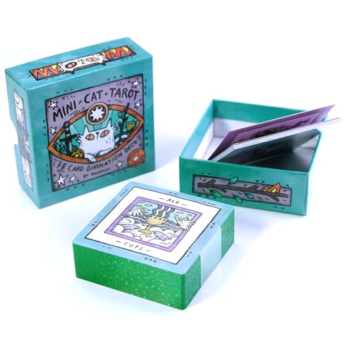 Generisch Mini Katze Tarot Deck | 78 Karten | Premium 350gsm Blue Core | 8,5x8,5cm | Luxuriöse Goldfolie Box | Perfekt für Katzenliebhaber & Intuitive Lesungen von Generisch