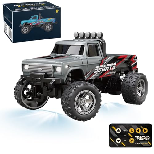Generisch Mini Monster 1:64 Off-Road LED Alloy Racer, 3-Speed Modes, 2.4GHz Racing System, with LED Lights, Mini Rc Truck, for Ages 14+ Hobbyists and Collectors (Gray) von Generisch