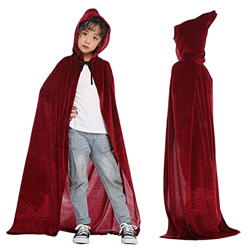 Generisch Mittelalter Cloak Kapuzenumhang, Junge,Mädchen Halloween Vampir Kostüm Lang Samt Cape mit Kapuze, Umhang Kostüm Mantel Halloween Weihnachten Karneval Kostüm von Generisch