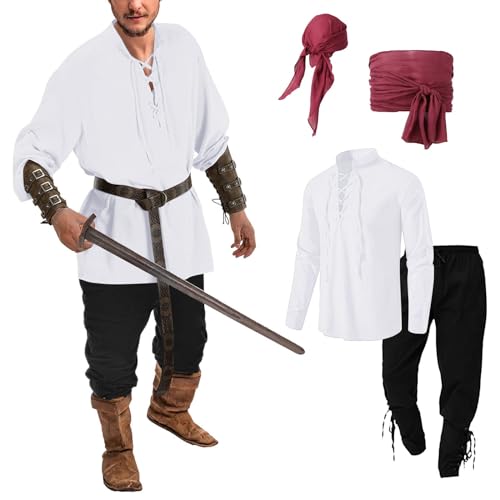 Generisch Mittelalter Hemd, Mittelalter Kleidung Herren Mit Piratenhemd Samurai Wikinger Kostüm Joint Renaissance Piratenkostüm Faschings Ritterkostüm, Weiße, S Generisch Mittelalter Hemd, Mittelalter Kleidung Herren Mit Piratenhemd Samurai Wikinger Kostüm Joint Renaissance Piratenkostüm Faschings Ritterkostüm, Weiße, S von Generisch