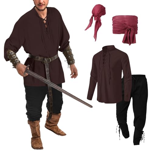 Generisch Mittelalter Hemd, Mittelalter Kleidung Herren Wikinger Kostüm Piratenkostüm Faschings Raveparty Renaissance Mit Piratenhemd Samurai Joint Ritterkostüm, Coffee, S Generisch Mittelalter Hemd, Mittelalter Kleidung Herren Wikinger Kostüm Piratenkostüm Faschings Raveparty Renaissance Mit Piratenhemd Samurai Joint Ritterkostüm, Coffee, S von Generisch