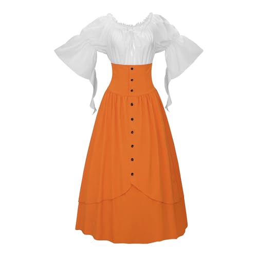 Generisch Mittelalter Kleid Damen Gothic Viktorianisches Kleider Vintage Renaissance Mittelalter Kleidung Hohe Taille Palast Ballkleid Cosplay Kostüme für Karneval Halloween Party von Generisch