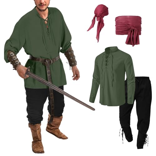 Generisch Mittelalter Kleidung Damen, Mittelalter Kleidung Herren Joint Samurai Renaissance Wikinger Kostüm Faschings Ritterkostüm Mit Piratenhemd Piratenkostüm, Militärgrün, XXL Generisch Mittelalter Kleidung Damen, Mittelalter Kleidung Herren Joint Samurai Renaissance Wikinger Kostüm Faschings Ritterkostüm Mit Piratenhemd Piratenkostüm, Militärgrün, XXL von Generisch