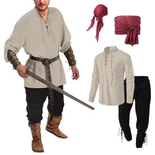 Generisch Mittelalter Kleidung Damen, Mittelalter Kleidung Herren Samurai Ritterkostüm Mit Piratenhemd Joint Faschings Piratenkostüm Renaissance Wikinger Kostüm, Khaki, XXL Generisch Mittelalter Kleidung Damen, Mittelalter Kleidung Herren Samurai Ritterkostüm Mit Piratenhemd Joint Faschings Piratenkostüm Renaissance Wikinger Kostüm, Khaki, XXL von Generisch
