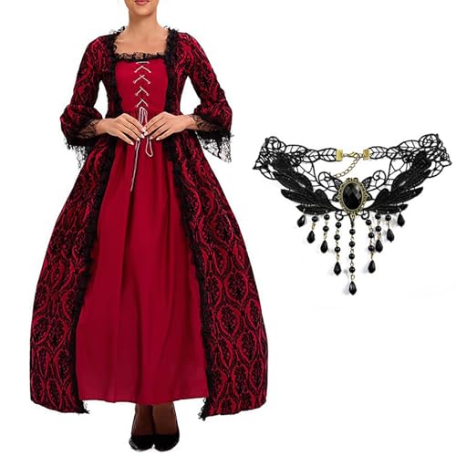 Generisch Mittelalter Kleidung Damen, Mittelalter Kostüm Damen, Frauen Renaissance Feste Farbe Elastizität mit hoher Taille mit Halskette Fasching Karneval Bierfestival Halloween Kostüm Generisch Mittelalter Kleidung Damen, Mittelalter Kostüm Damen, Frauen Renaissance Feste Farbe Elastizität mit hoher Taille mit Halskette Fasching Karneval Bierfestival Halloween Kostüm von Generisch