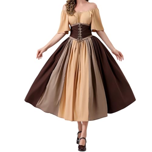 Generisch Mittelalter Kleidung Damen, Renaissance Kleid Damen und Off Shoulder Bluse mit Corsett, Gürtel, Viktorianisches Kostüm für Karneval Halloween von Generisch
