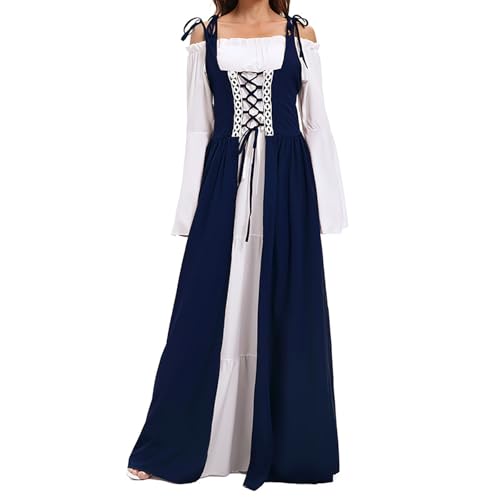 Generisch Mittelalter Kleidung Damen Dress Two Piece Partykleid Kostüme Frauen Halloween kleid Costume Cosplay (Blue, S) von Generisch