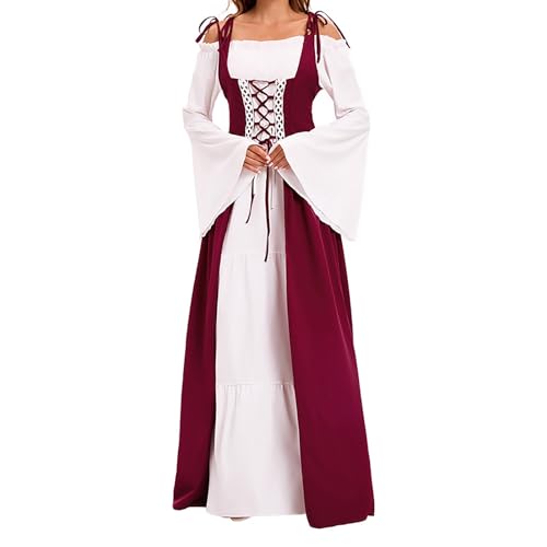 Generisch Mittelalter Kleidung Damen Dress Two Piece Partykleid Kostüme Frauen Halloween kleid Costume Cosplay (Red, M) von Generisch
