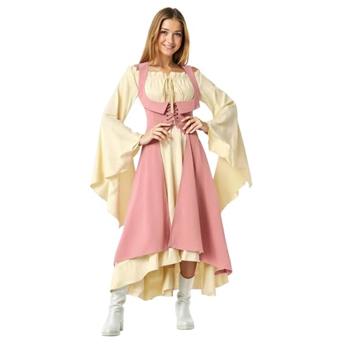 Generisch Mittelalter Kleidung Damen Kleid Einfarbig mit Schulterfreiem Ausschnitt Batwing-Ärmeln Gothic Kleidung Damen Mittelalter Renaissance Kleid Trompetenärmel Vintage Kleidung Halloween (S) von Generisch