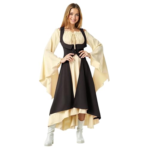 Generisch Mittelalter Kleidung Damen Kleid Einfarbig mit Schulterfreiem Ausschnitt Batwing-Ärmeln Gothic Kleidung Damen Mittelalter Renaissance Kleid Trompetenärmel Vintage Kleidung Halloween (XL) von Generisch