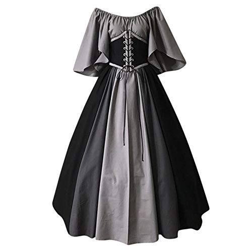 Generisch Mittelalter Kleidung Damen Renaissance Mittelaltera Kostüme Gothic Kleider Karneval Kostüm Vintage Maxikleid Halloween Kleid Retro Partykleid (XXXXL) von Generisch