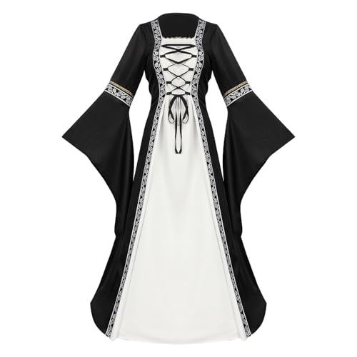 Generisch Mittelalter Kleidung Damen Renaissance Vintage Viktorianisches Dress Trompetenärmel Partykleid Kostüme Frauen Halloween Fasching Vintage Maxikleid Costume Cosplay/Oktoberfestkleid von Generisch