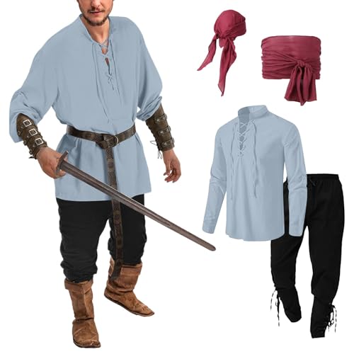 Generisch Mittelalter Kleidung Herren, Mittelalter Kleidung Herren Mit Piratenhemd Joint Piratenkostüm Renaissance Ritterkostüm Faschings Samurai Raveparty Wikinger Kostüm, Blau, L Generisch Mittelalter Kleidung Herren, Mittelalter Kleidung Herren Mit Piratenhemd Joint Piratenkostüm Renaissance Ritterkostüm Faschings Samurai Raveparty Wikinger Kostüm, Blau, L von Generisch