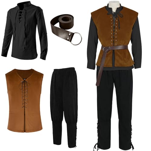 Generisch Mittelalter Kleidung Herren, Mittelalter Kleidung Herren Piratenkostüm Wikinger Kostüm Faschings Renaissance Mit Piratenhemd Raveparty Ritterkostüm Joint Samurai, Schwarz, L Generisch Mittelalter Kleidung Herren, Mittelalter Kleidung Herren Piratenkostüm Wikinger Kostüm Faschings Renaissance Mit Piratenhemd Raveparty Ritterkostüm Joint Samurai, Schwarz, L von Generisch