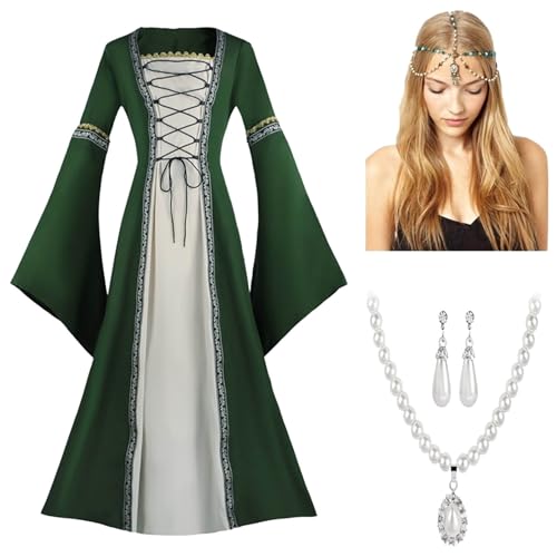 Generisch Mittelalterkleid Damen mit Trompetenärmel Vintage Maxikleid für Mittelalterfest Fasching Halloween Party Kostüm Renaissance Kleidung 2er Set Generisch Mittelalterkleid Damen mit Trompetenärmel Vintage Maxikleid für Mittelalterfest Fasching Halloween Party Kostüm Renaissance Kleidung 2er Set von Generisch