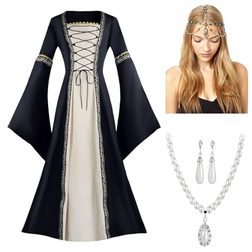 Generisch Mittelalterkleid Damen mit Trompetenärmel Vintage Maxikleid für Mittelalterfest Fasching Halloween Party Kostüm Renaissance Kleidung 2er Set Generisch Mittelalterkleid Damen mit Trompetenärmel Vintage Maxikleid für Mittelalterfest Fasching Halloween Party Kostüm Renaissance Kleidung 2er Set von Generisch