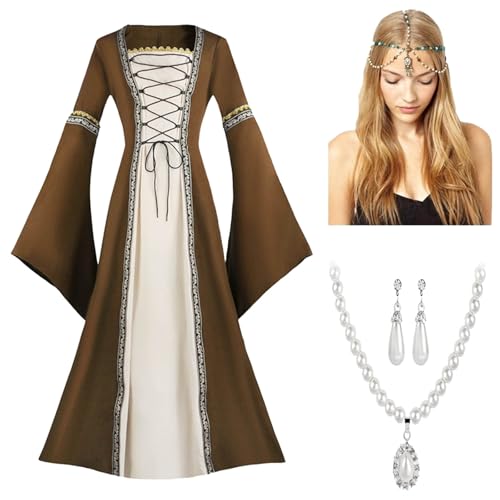 Generisch Mittelalterkleid Damen mit Trompetenärmel Vintage Maxikleid für Mittelalterfest Fasching Halloween Party Kostüm Renaissance Kleidung 2er Set Generisch Mittelalterkleid Damen mit Trompetenärmel Vintage Maxikleid für Mittelalterfest Fasching Halloween Party Kostüm Renaissance Kleidung 2er Set von Generisch