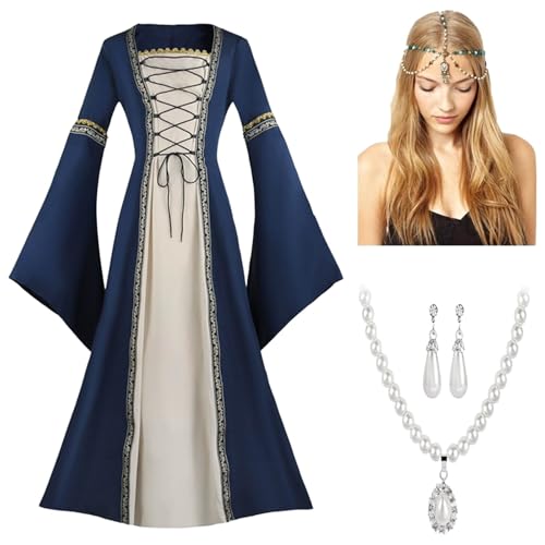 Generisch Mittelalterkleid Damen mit Trompetenärmel Vintage Maxikleid für Mittelalterfest Fasching Halloween Party Kostüm Renaissance Kleidung 2er Set Generisch Mittelalterkleid Damen mit Trompetenärmel Vintage Maxikleid für Mittelalterfest Fasching Halloween Party Kostüm Renaissance Kleidung 2er Set von Generisch