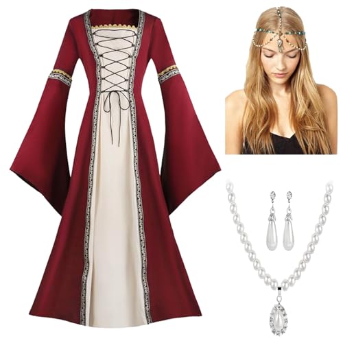 Generisch Mittelalterkleid Damen mit Trompetenärmel Vintage Maxikleid für Mittelalterfest Fasching Halloween Party Kostüm Renaissance Kleidung 2er Set Generisch Mittelalterkleid Damen mit Trompetenärmel Vintage Maxikleid für Mittelalterfest Fasching Halloween Party Kostüm Renaissance Kleidung 2er Set von Generisch