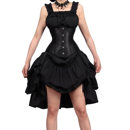 Generisch Mittelalterlich Elegantes Abendkleid für Damen, Gothic-Kleid, Cosplay-Kostüm, Party-Outfit mit Halsketten-Set Zirkus-Baby-Cosplay-Kostüm (Black, M) von Generisch