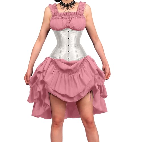 Generisch Mittelalterlich Elegantes Abendkleid für Damen, Gothic-Kleid, Cosplay-Kostüm, Party-Outfit mit Halsketten-Set Zirkus-Baby-Cosplay-Kostüm (XXL) von Generisch