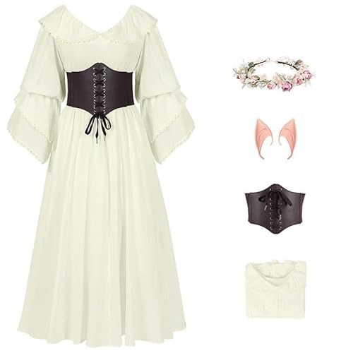 Generisch Mittelalterliche Renaissance Damenkostüm Piraten Elfen Cosplay Kleid Korsett Taillengürtel Set Piraten Kostüm für Halloween Party (L) von Generisch