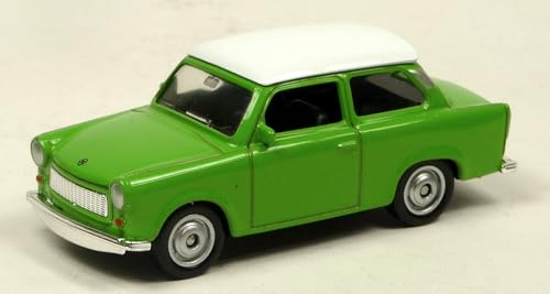Generisch Modellauto kompatibel mit Trabant 601 grün mit weißem Dach ca. 1:60/7-8 cm Spritzguss Metall von Generisch
