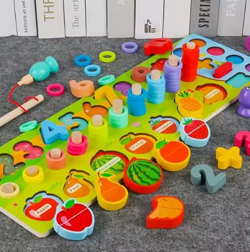 Generisch Montessori Lernspielzeug, Holz Zahlen- und Obstpuzzle mit Schnürübungen, Motorik-Lernbrett für Kinder Generisch Montessori Lernspielzeug, Holz Zahlen- und Obstpuzzle mit Schnürübungen, Motorik-Lernbrett für Kinder von Generisch