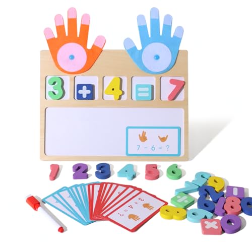 Montessori Lernspielzeug ab 3 Jahren aus Holz– Pädagogisches Rechenhilfe mit Zahlen Puzzle, Spielkarten & Whiteboard - Zahlen Lernen leicht gemacht von Generisch