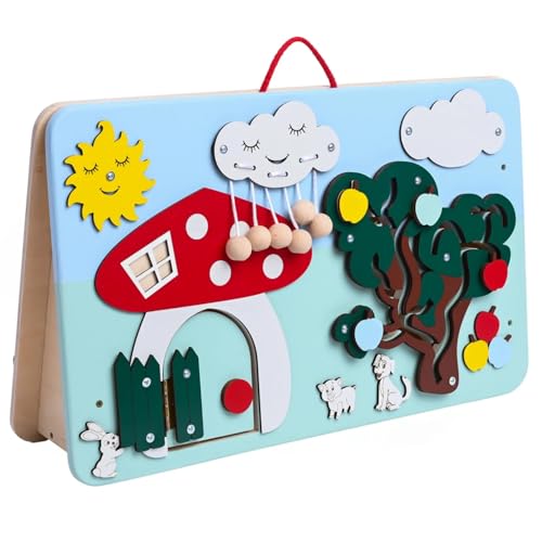 Generisch Montessori Sensoriktafel Busy Board XXL – Beidseitige Lernspielzeug Motoriktafel aus Holz für Kinder – 17 Elemente – Spinner, Labyrinth, Zahnräder von Generisch