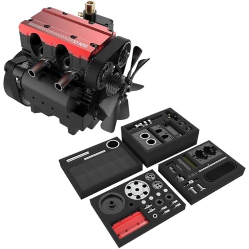 Generisch Motor ST-NF2 DIY Mini-Metallmotor-Bausatz, 7,0 cm³ Mini-Reihen-Zweizylinder-Viertakt-Luftkühlungs-Nitro-Verbrennungsmotor-Modellbausatz von Generisch