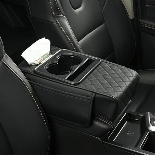 Generisch Multifunctional Car Armrest Cushion, Integrated Pressurized Multifunctional Car Armrest Heightening Pad, with 2 Cup Holder, Phone Storage Slot, Tissue Box (Black) von Generisch