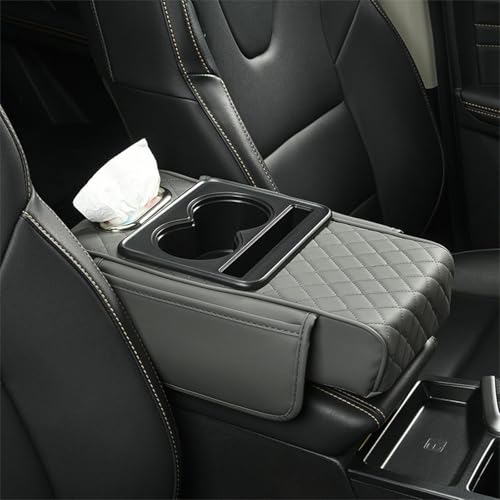 Generisch Multifunctional Car Armrest Cushion, Integrated Pressurized Multifunctional Car Armrest Heightening Pad, with 2 Cup Holder, Phone Storage Slot, Tissue Box (Gray) von Generisch
