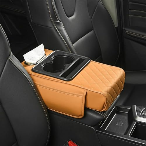 Generisch Multifunctional Car Armrest Cushion, Integrated Pressurized Multifunctional Car Armrest Heightening Pad, with 2 Cup Holder, Phone Storage Slot, Tissue Box (Orange) von Generisch